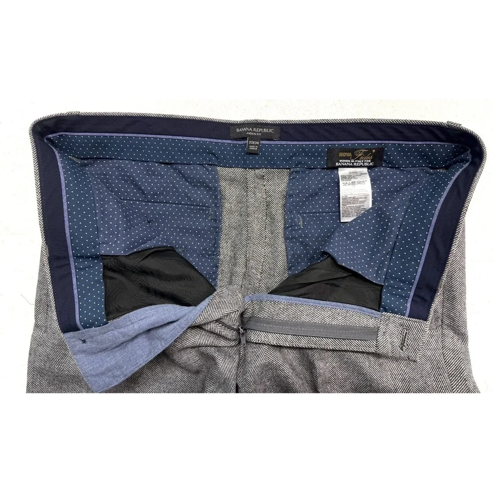 Banana Republic 33x34 Gray Black Herringbone Aiden Pants Trousers Nova Fides‎